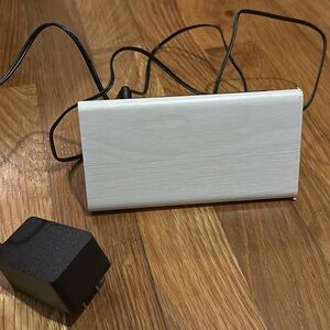 White Electronic Clock/Alarm with Black Adapter